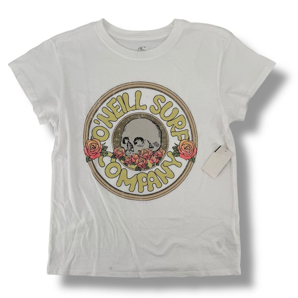 O'Neill Surf Co Floral Skull Print T Shirt Girls Size Medium